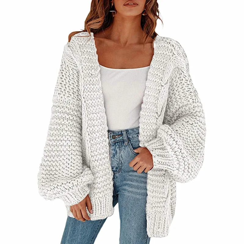 

New Hot Models New Sweater Customize Knit Sweater European And American Casual Lantern Long-Sleeved Cardigan Sweater Women, White, khaki, red, purple, gray, green, royal blue, army green