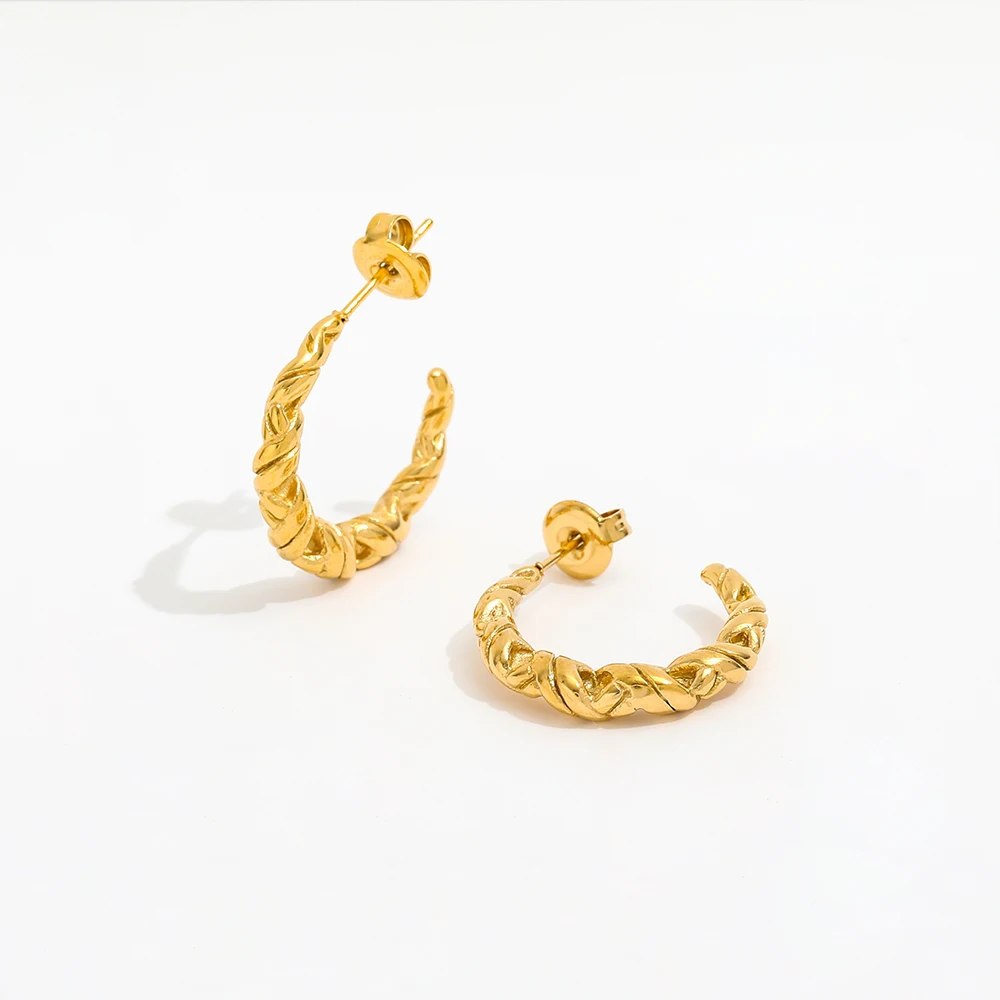 

JOOLIM High End 18K Gold Plated Twist Ox Horn C Hoop Earrings Jewelry Stainless Steel for Women