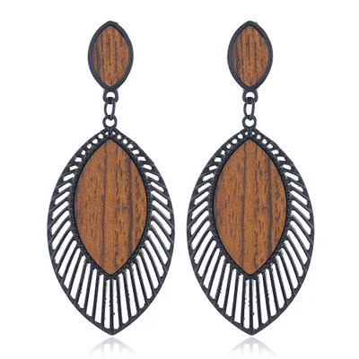 

MYSO New Ins Fashion Boho Jewelry Wooden Earrings For Women - Big Round Circle Geometric Wood Drop Dangle Hook Earrings