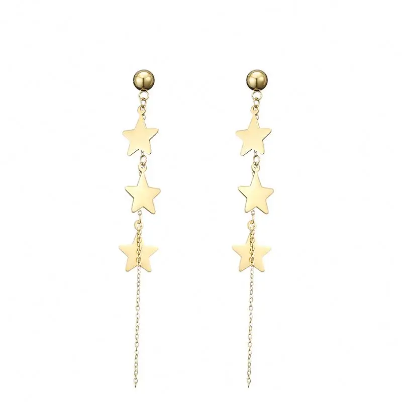 

Unique design Ladies Jewelry Numerous Star Shaped Stainless Steel Tassel Long Earrings