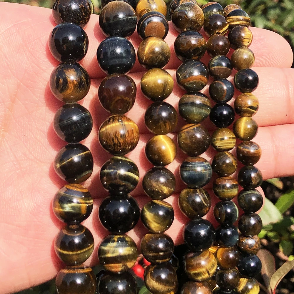 

Natural 6/8/10MM Blue Yellow Tiger Eye Stone Beads Round Loose Beads for DIY Bracelet Jewelry