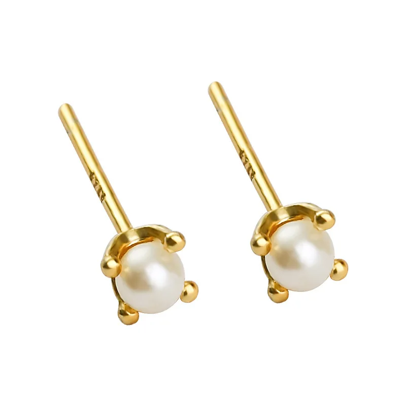 

Minimalist S925 Sterling Silver Pearl Stud Earrings Simple Silver Freshwater Pearl Mini Stud Earrings Women Jewelry