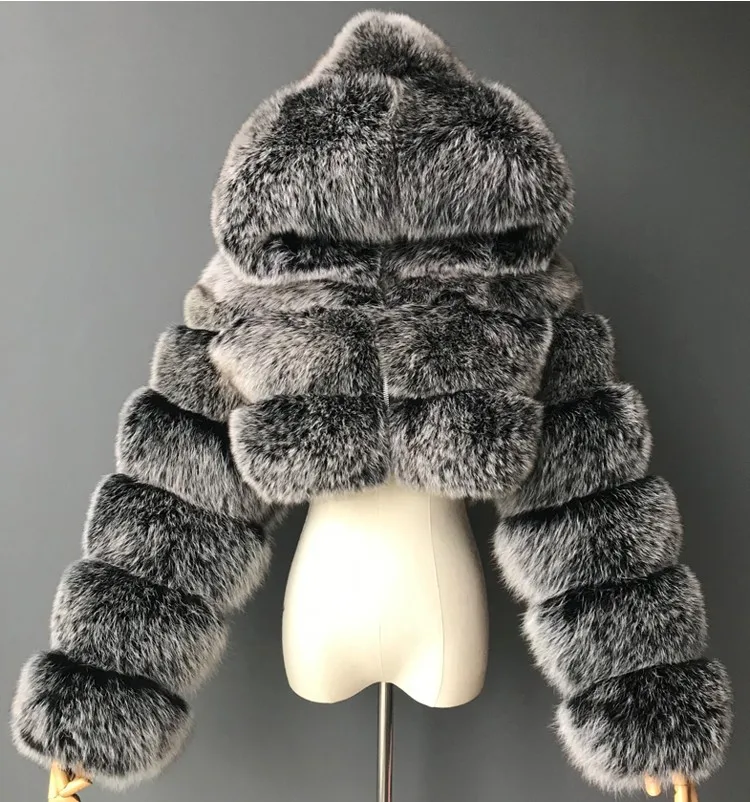 

2021 Winter faux fur hoodie 8XL coat motorcycle fur jacket cropped Factory price womens faux fur coat