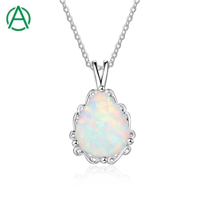 

ArthurGem Unique Ladies Jewellery White Opal Necklace 925 Sterling Silver Opal Pendant Necklace for Women Girls