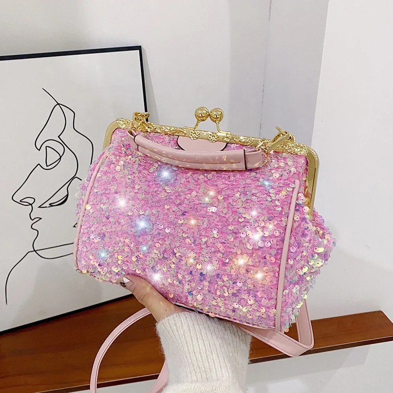 

2022 Summer Fashion Party Clutch Bags Drop Shipping Cross Chain Shoulder Small Jelly Pink Bag Sequins Bling Handbags for Women