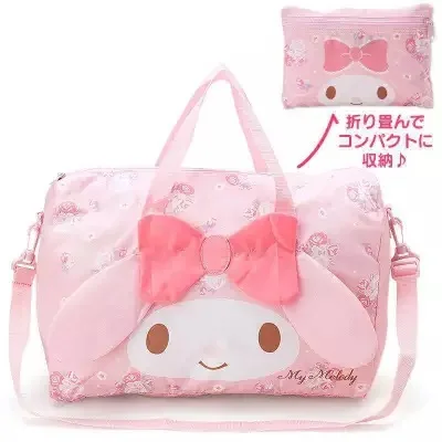 

New Fashion My Melody Cinnamoroll PomPom Purin Girls Woman Big Fold Travel Bags Totes Kids Messenger Bag For Children, As photo