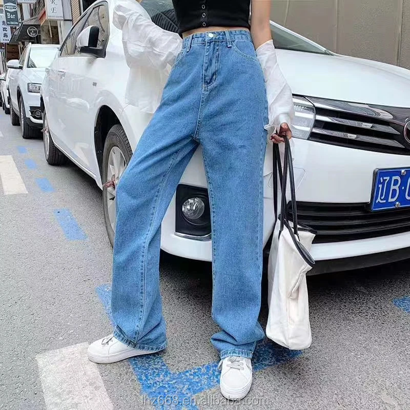 

Wholesale 2021 Latest Design Women Fashion Blue High Waist Plus Size Loose Ladies Jeans