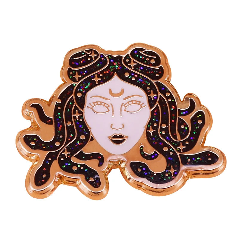

Galactic Medusa glitter gold lapel pin space aesthetic jewelry