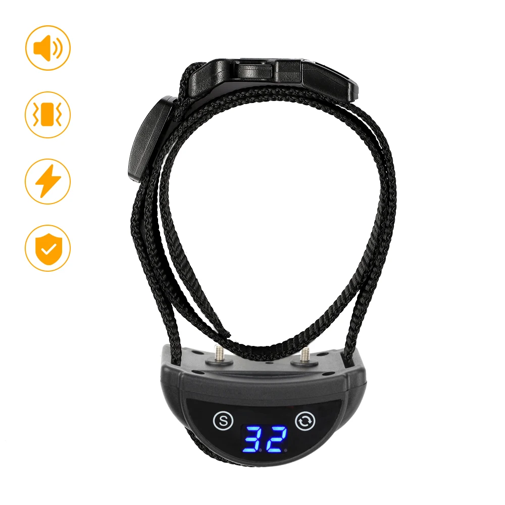 

Shock and no shock LED Screen anti bark stop dog collar Rechargeable and Waterproof, Black