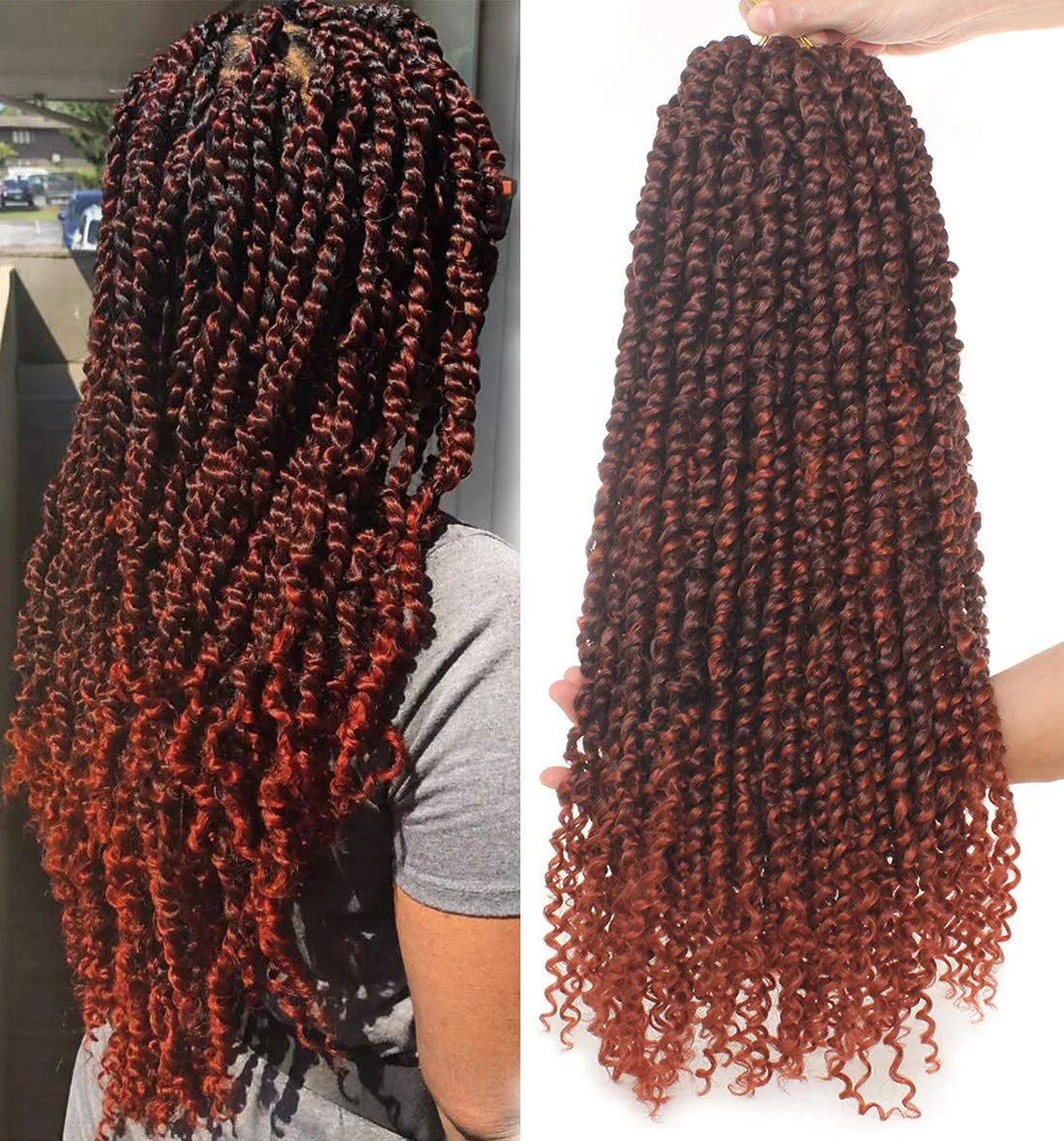 

Hot sell spring Twist Braiding 24inch 16 stands Pre-twisted hair Synthetic Ombre Looped Twisted Passion Twist Hair