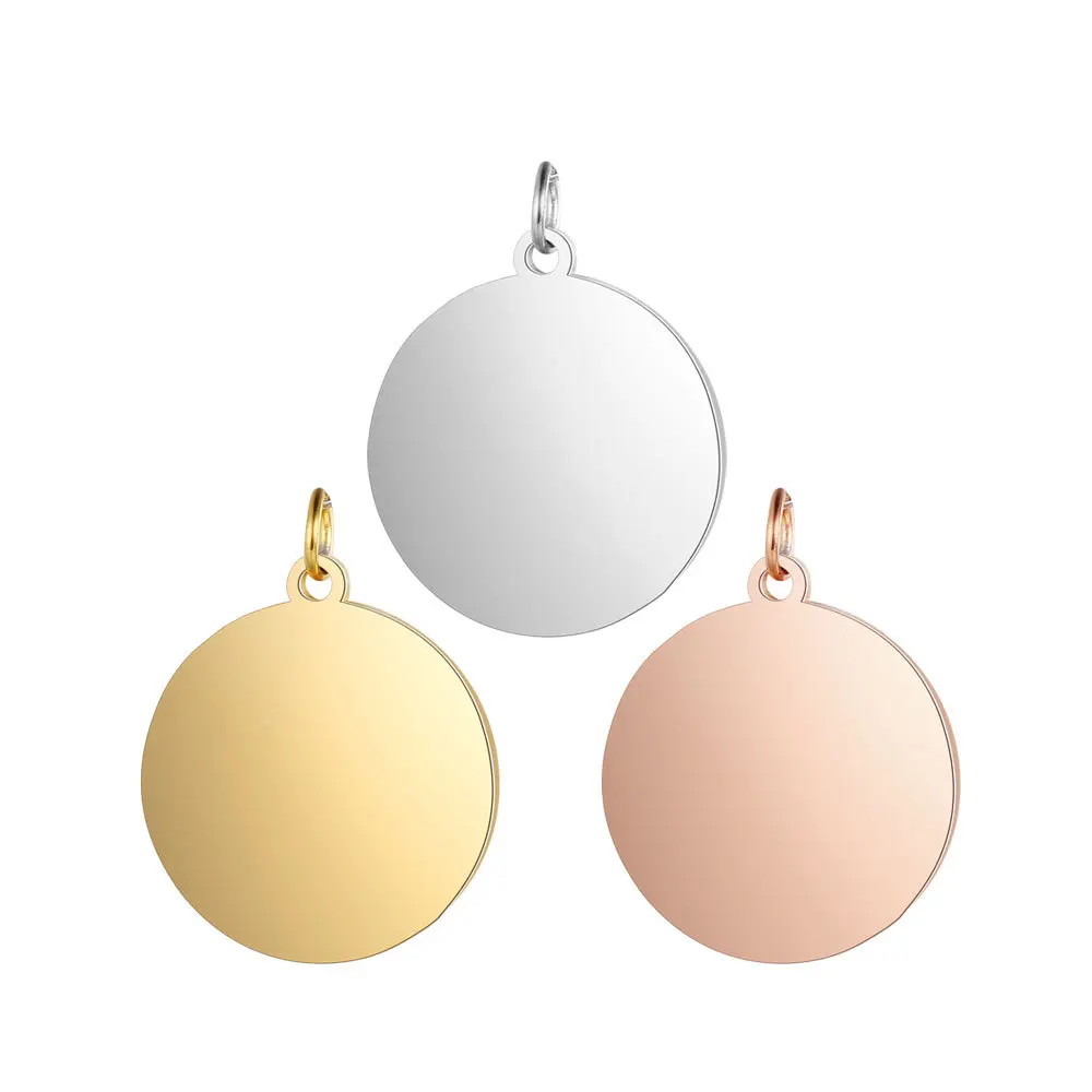 

Personalized custom round coin blank to engraving high polish silver gold rose gold plated stainless steel disc pendant charm