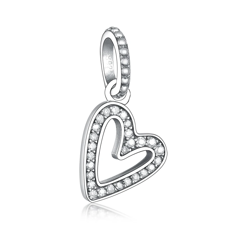 

Fine Jewelry 925 Sterling Silver Clear Zircon Heart Dangle Beads Charms For Bracelet Necklace Jewelry Making