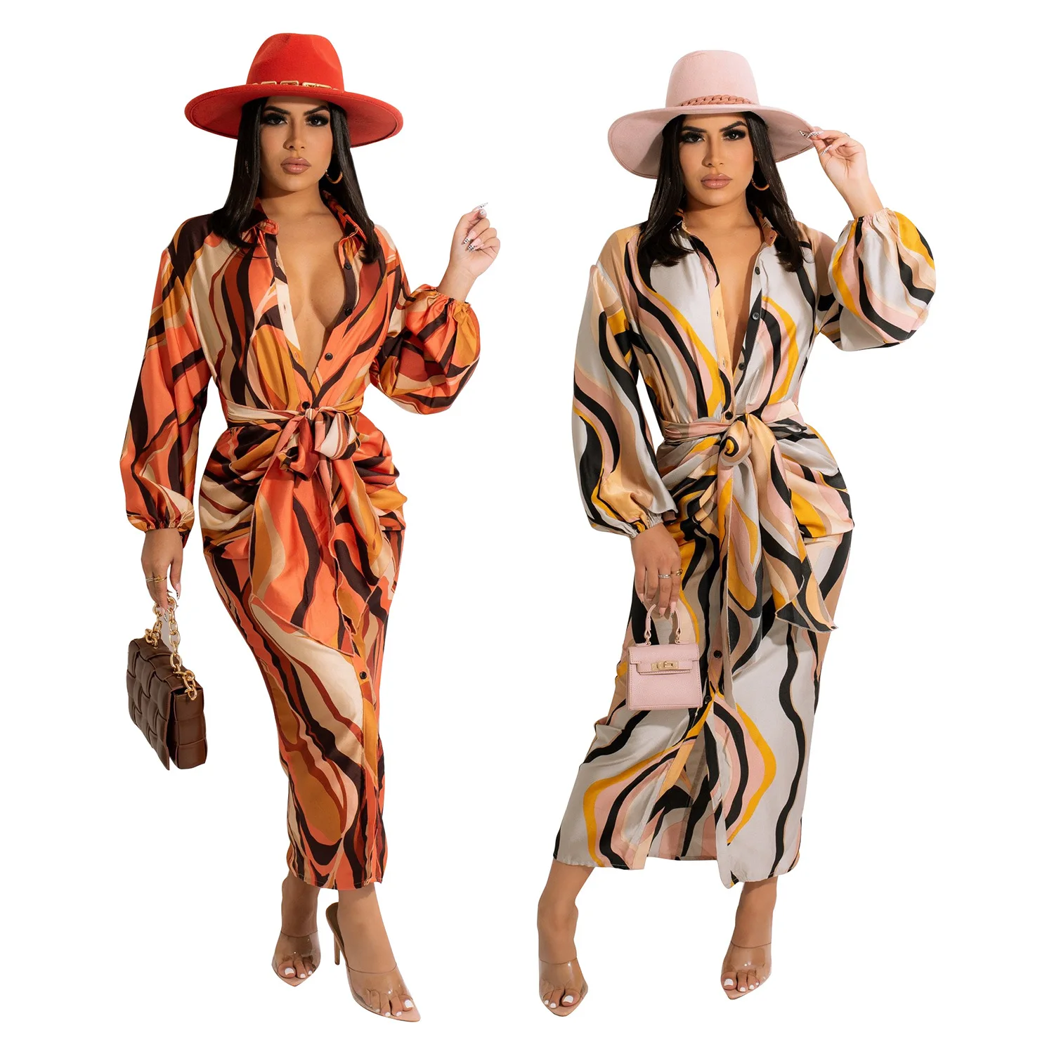 

B2257 - trendy fashion long sleeve printed women dresses