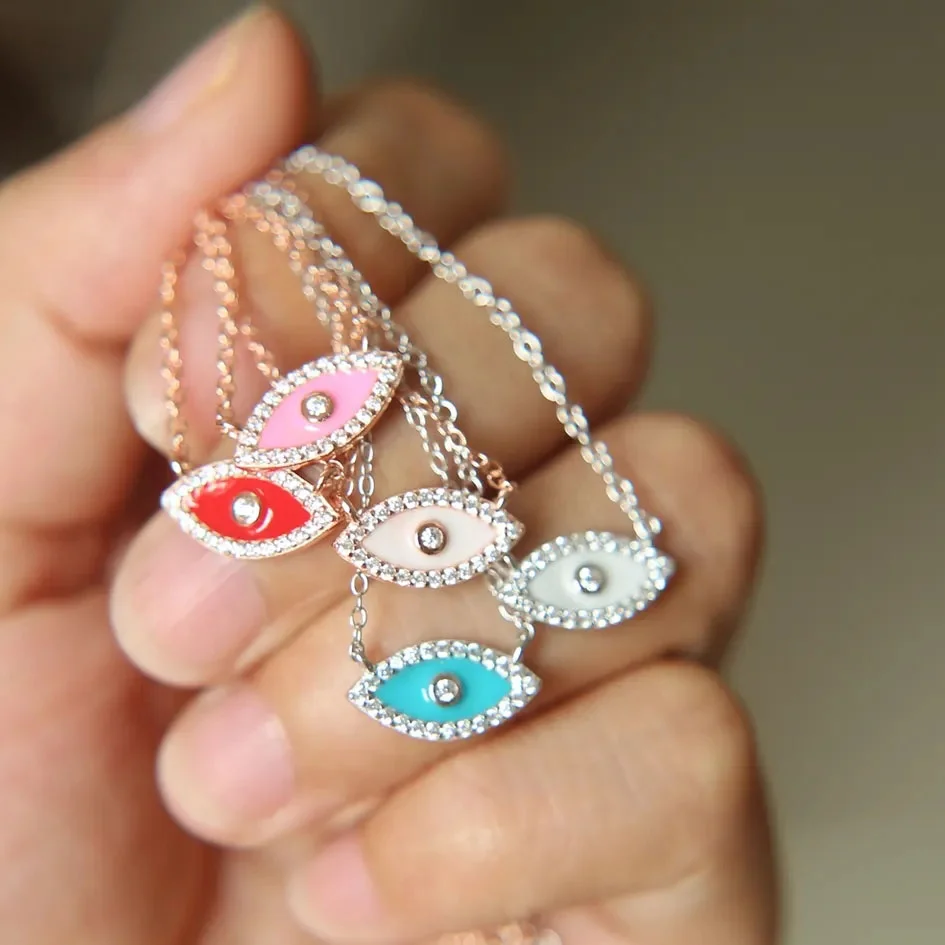 

New Style High Quality 925 Sterling Silver Enamel Eye Necklace Summer Colorful Talisman Necklace Gifts for Her Women Jewelry