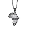 Black Africa Map Iced Out Chain Rhinestone Crystal natural stone Pendant Necklace Chain For Fashion Men/Women drop shipping