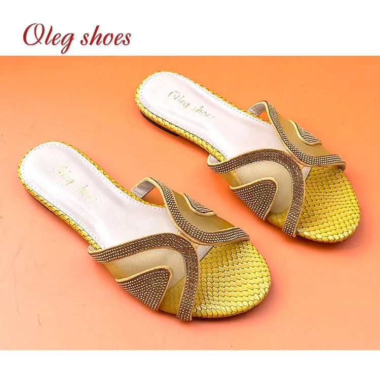 

Olegshoes 2021 slides women with rhinestones casual women flat soles slipper