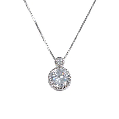 

2021 Trendy S925 Silver Shining Crystal Pendant Necklace Round Rhinestone 925 Sterling Silver Full Crystal Necklace