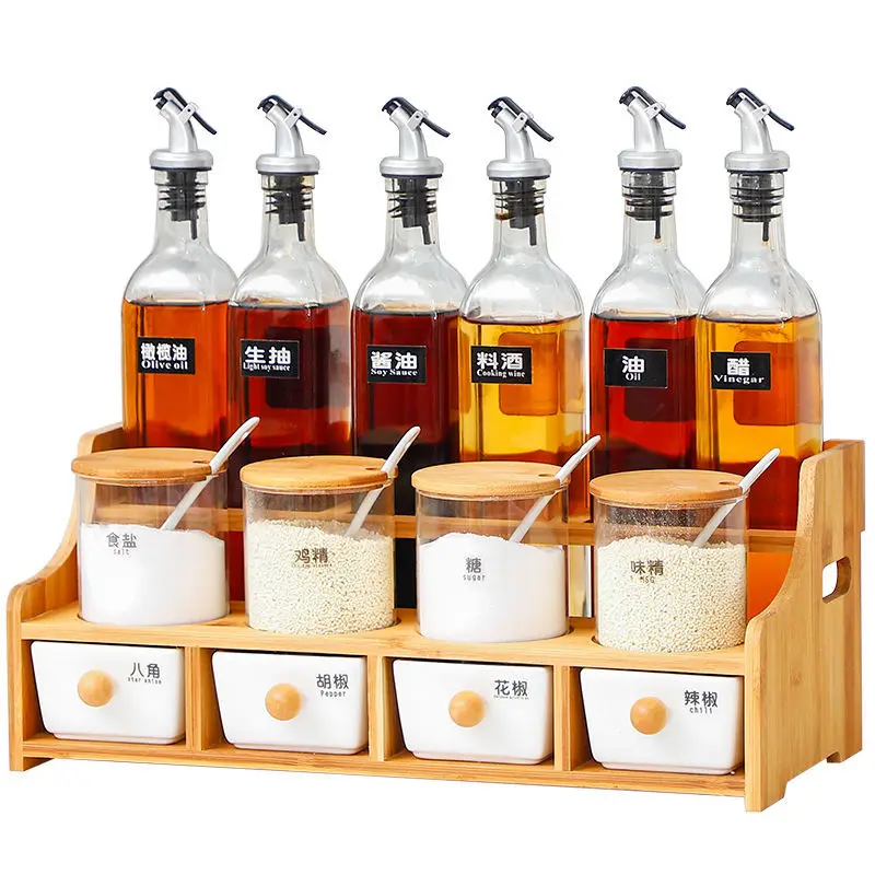 

Household kitchen storage shelf bracket seasoning tank storage rack wooden shelf kitchen supplies multi-layer storage