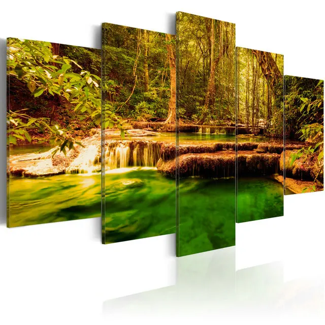 

Wall Home Waterfall Landscape Sunset 5 Panel Canvas Art Custom Modern Living Room Decoration Painting