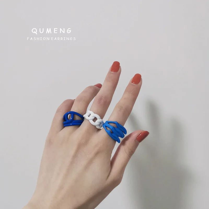 

2021 Summer Jewelry Colorful Transparent Resin Rings Sweet Candy Color Blue Zircon Acrylic Resin Ring