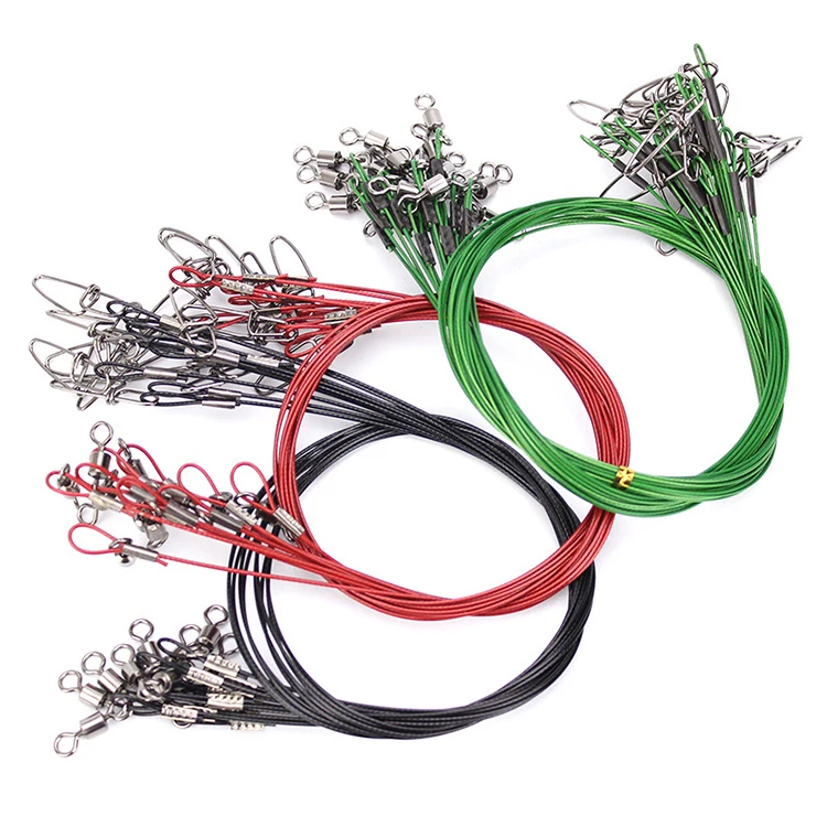 

WEIHE Fishing Lures Stainless Steel Trace Wire Leader Swivel Tackle Spinner Swivel Line 50cm 150LB Red Green Black, See picture