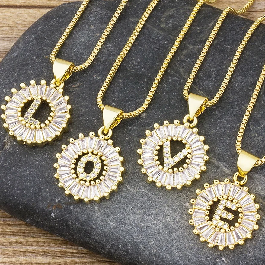 

New Fashion Gold Plated Cubic Zirconia 26 Initial Letter Pendant Necklace For Women Charm Neck Chain Jewelry Customization, As pictures