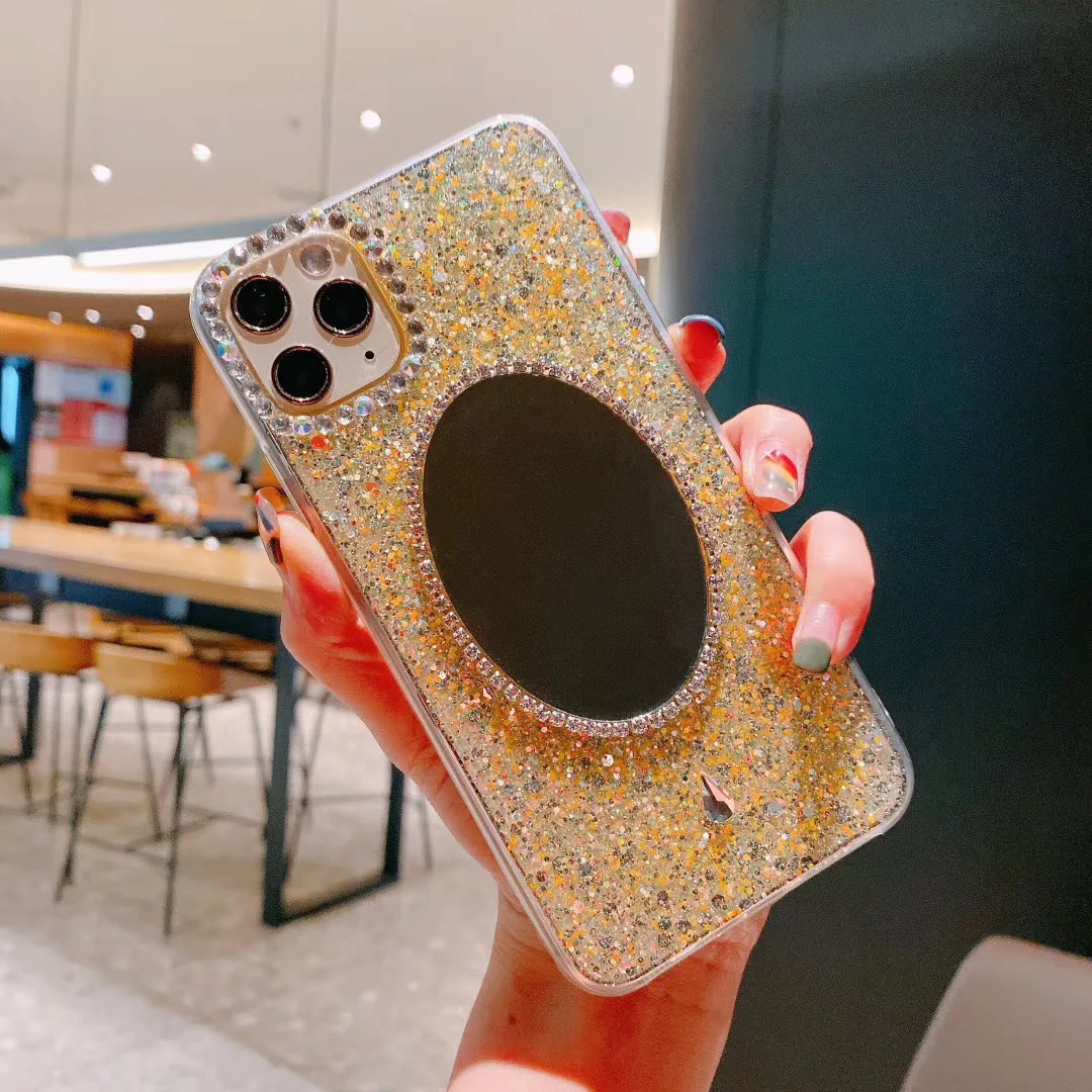 

Wholesale Luxury Glass Mirror with stone Phone Case For Iphone 11 Pro