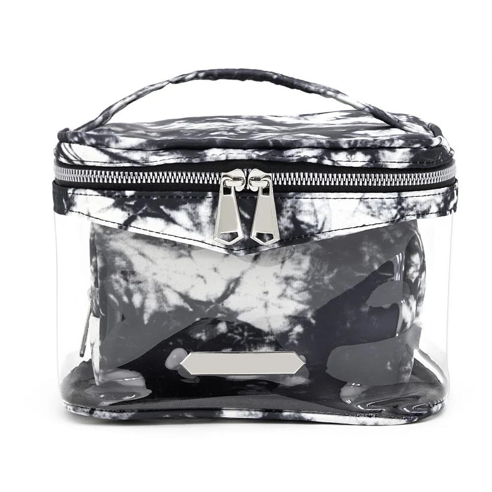 

Tie Dye Black and White Erect Waterproof Cosmetic Organizer Bags Pouch Travel PVC Large Clear Cosmetic Bag