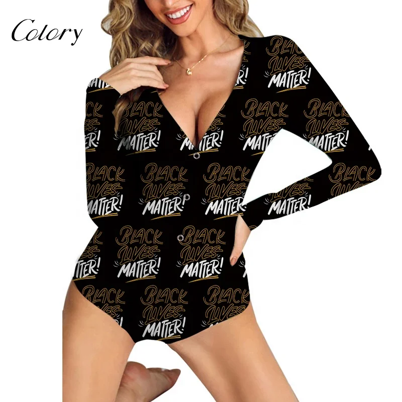 

Colory Hot Selling Valentines Day Onesie Graffiti Printed Ladies Romper Pajamas Sexy Womens Long Jumpsuit Bodysuit, Customized color