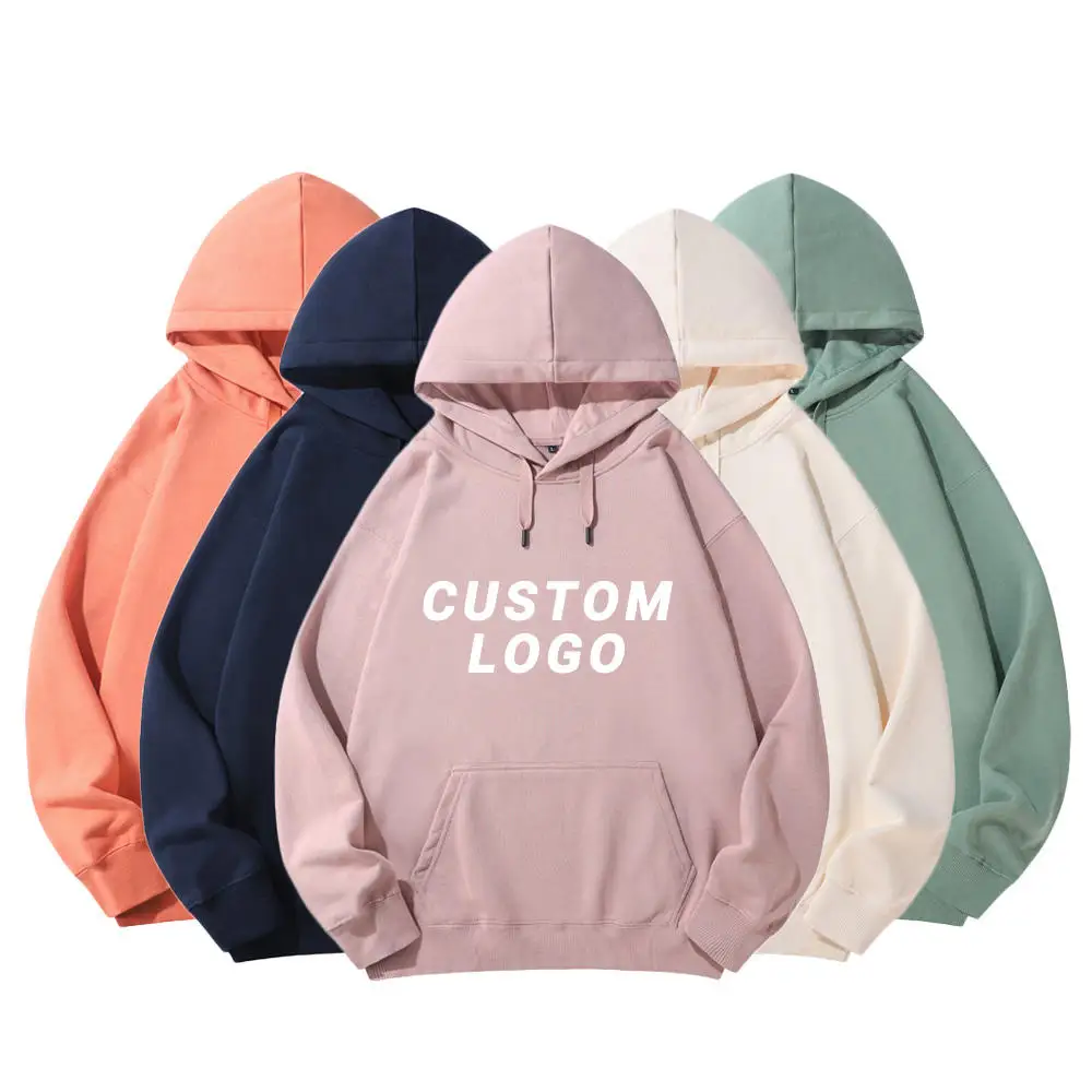 

French terry heavyweight cotton hoodies custom logo printing embroidery blank mens heavy weight hoodies