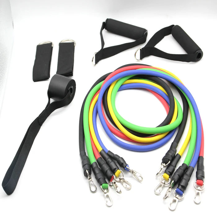 

Elastic Exercise Tube 11Pc Resistance Band Set, Black red yellow blue green