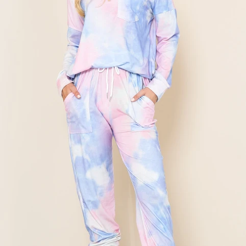 

Hot Selling Long Sleeves Ladies Sweatsuits With Unique Style Your Own Durable Women Sweatsuit Purple Combination Tie Dye Sweatsu, Can provide different swatchbooks to choose colors