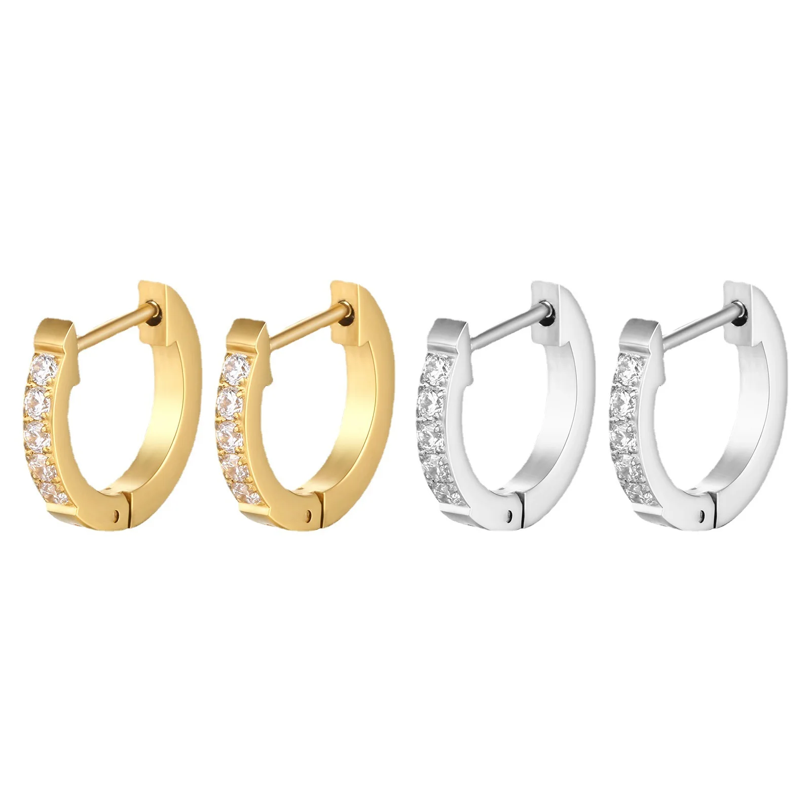 High End Stainless Steel Zirconia Thin Huggie Earrings Initial Flat Round Diamond Thick Hoop Earring Cartilage Piercing Jewelry