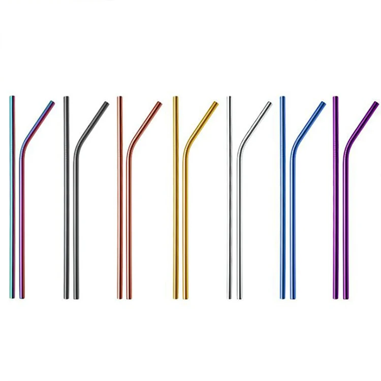 

Stainless Steel Reusable Straws Curved and Straight 6mm Food Grade Metal Smooth Antislip Line Drinking Straw, Customized color