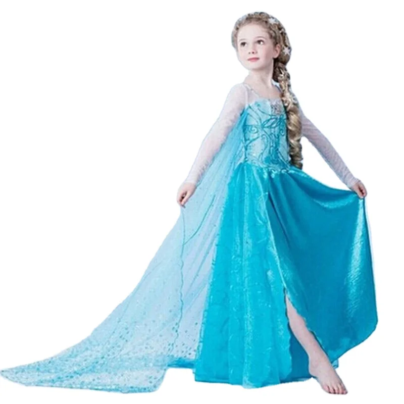 

Online High Quality Sequins Cartoon Cosplay Costumes Elsa Frozen Princess Dress Long Sleeves Party Gowns