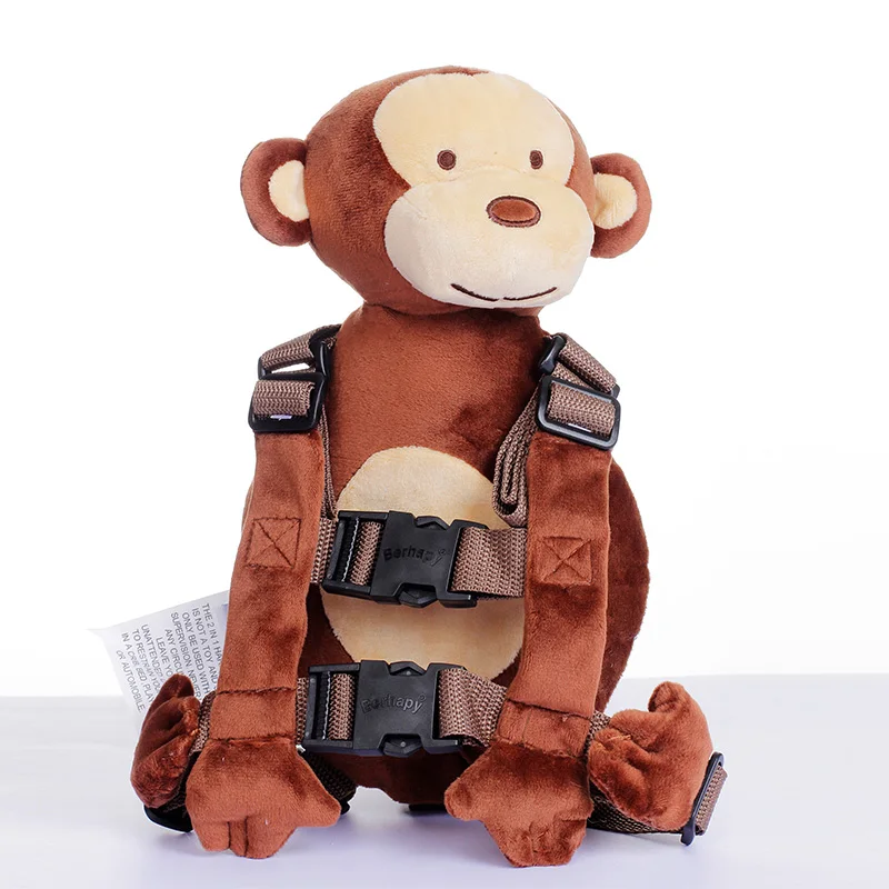 

New Design Cartoon Animal Monkey Plush Material Children Backpack Toddler Anti-Lost Backpack2 In 1 Plush Doll Bag, Customized color