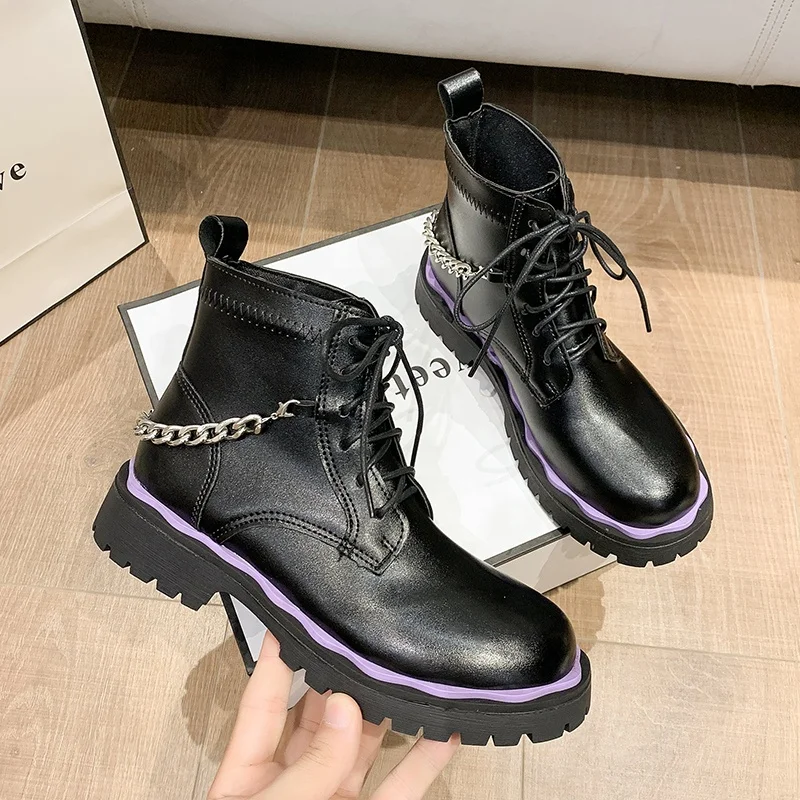 

Winter Women's Ankle Snow Boots Soft Leather Wedges Rubber Platform Lace Up Sexy Punk Military Ladies Shoes Botas Mujer, Purple,yellow,green