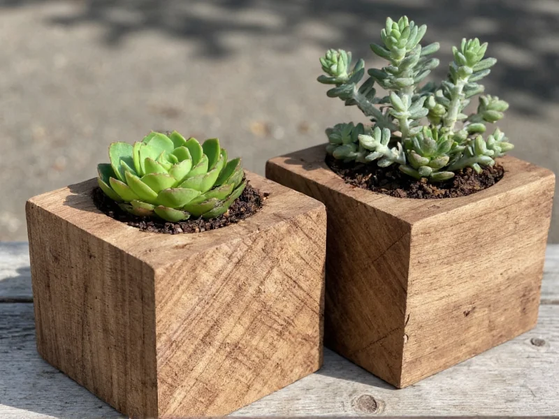 Reclaimed wood planters with thriving succulents