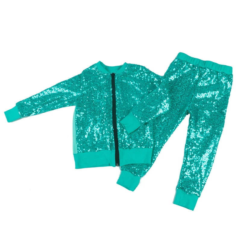 

wholesale Little girls set Fall long sleeved outfit shiny jacket suit baby girl clothes, Red