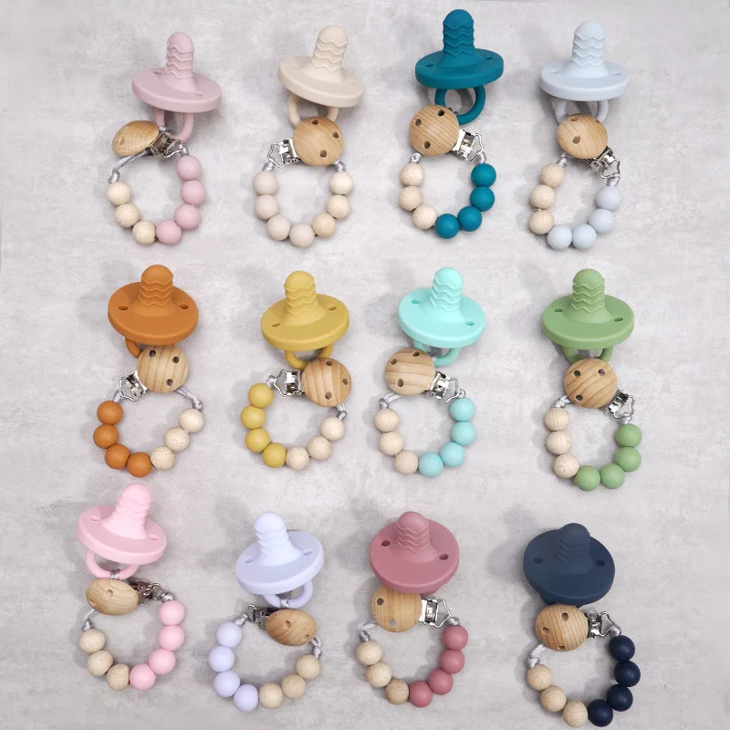

Food Grade Silicone Sensory Toys Wholesale Safety Baby Pacifier Chain Mixed Color Silicone Baby Pacifier