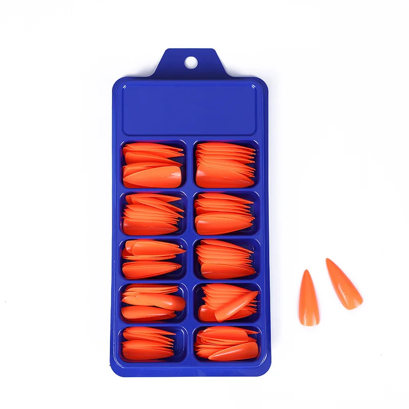 

100 Pcs Orange Nail Tips Stiletto Acrylic Gel Artificial Fingernails Set #0-#9 French False Bulk Long Full Cover Nail Tips