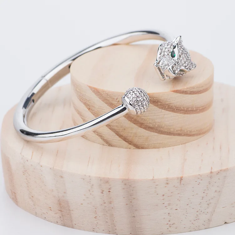 

Bala copper inlaid AAA diamond panther head bracelet opening adjustable ball ring fashion simple bracelet