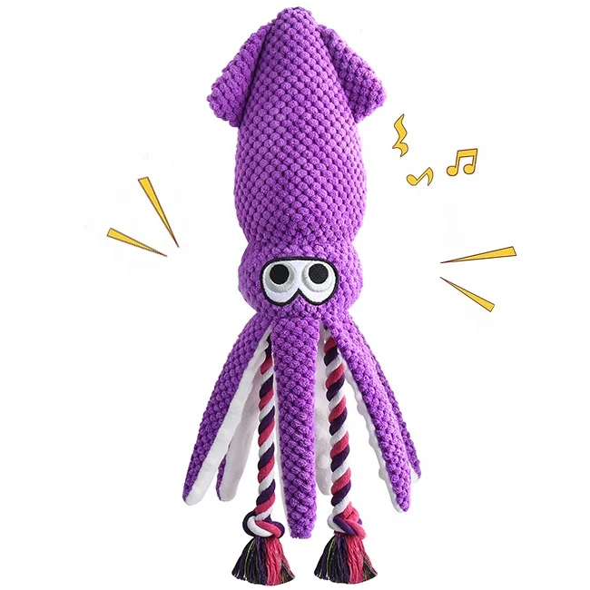 

2022 New Cotton Filling Plush Interactive Dog Toys Durable Rope Squid Plush Dog Squeaky Toy Chew For Small Middle Large Dogs