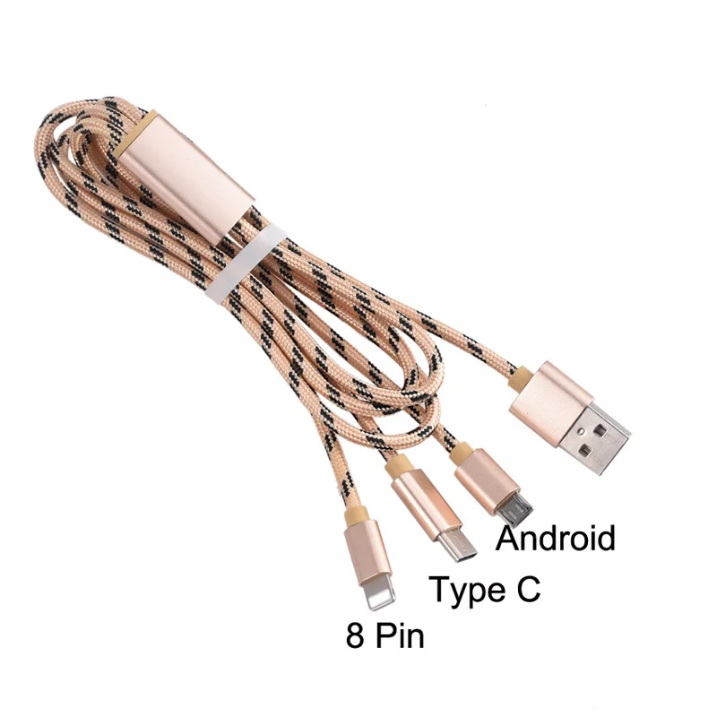 Multi Charger Cable Nylon Braided 3 in 1 USB Charging Cable With 8 Pin/Type-C/Micro USB Port Connectors - ANKUX.COM
