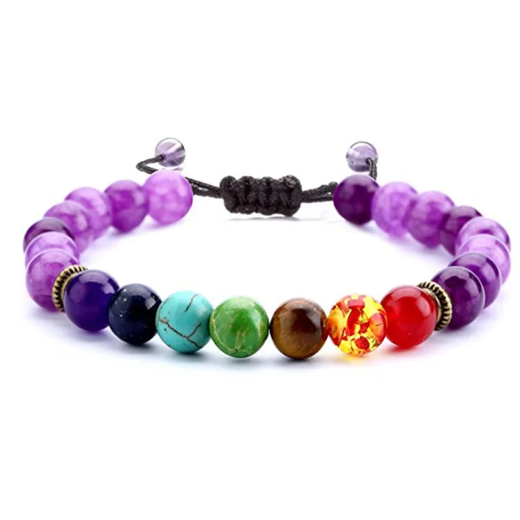 

Men and Women 8mm Lava Rock 7 Chakras Aromatherapy Essential Oil Diffuser Bracelet Braided Rope Natural Stone Yoga Beads, Colourful