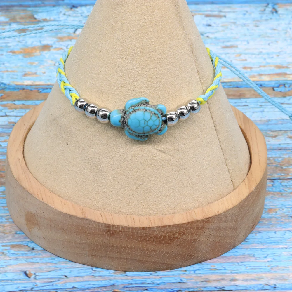 

Bohemia Colorful Braided Adjustable Bracelet Jewelry Silver Beads Natural Turquoise Turtle Bracelet Pulsera De Tortuga