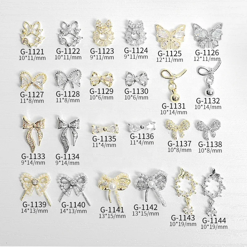 

Paso Sico Nail Salon Professional Products Butterlfy Bow Gold Silver Nails Zircon Art Charms for Nail Accessories