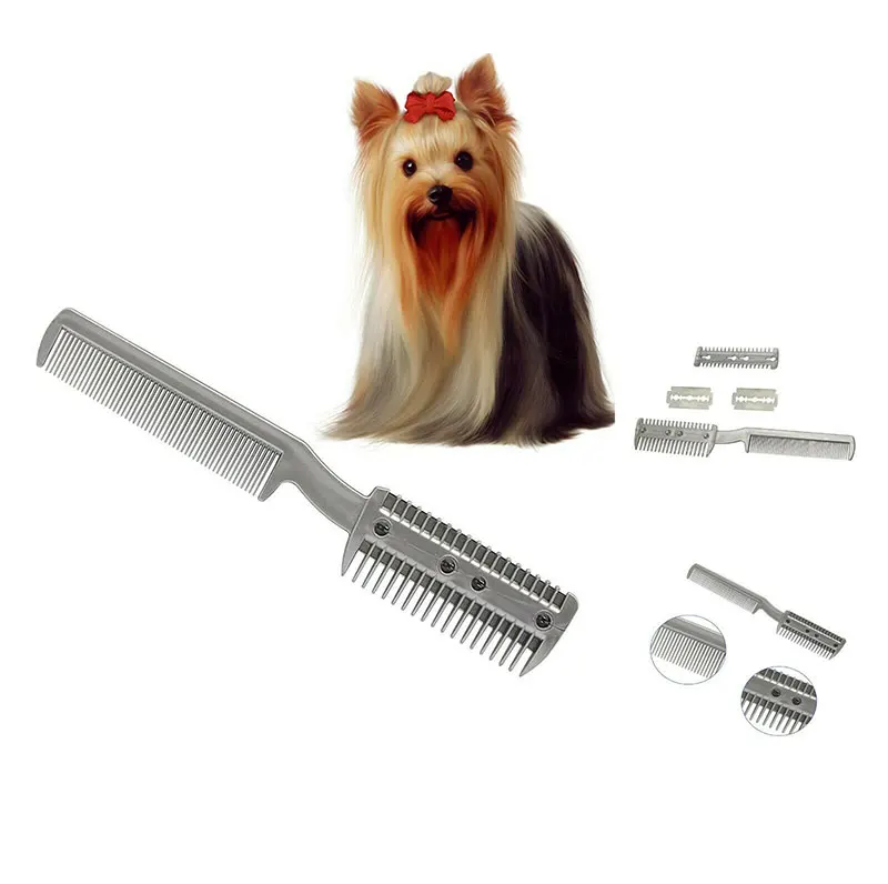 

Pet Hair Trimmer 2 Sided Razor Grooming Cutter Clipper Comb Dog Puppy Cat Horse Pet hair cleaning and beauty tools, Silver