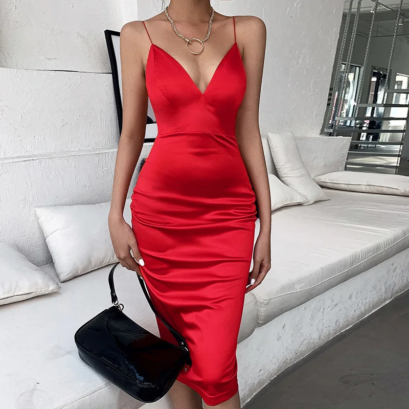 

woman clothes 2021 trending sexy sweetheart new products solid color sling summer dress clothing opening ceremony clothing