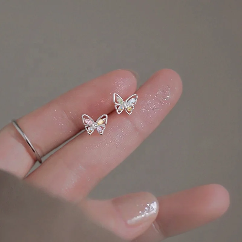 

Handmade luxury jewelry korean fashion colorful cubic zirconia butterfly stud earrings for women